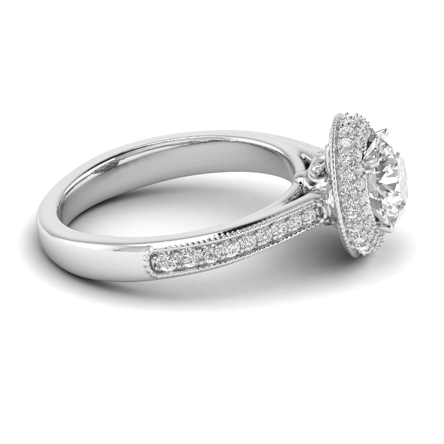 White Gold Studded 1.774 Carat Lab Grown Diamond Ring-E Color VS1 Clarity.